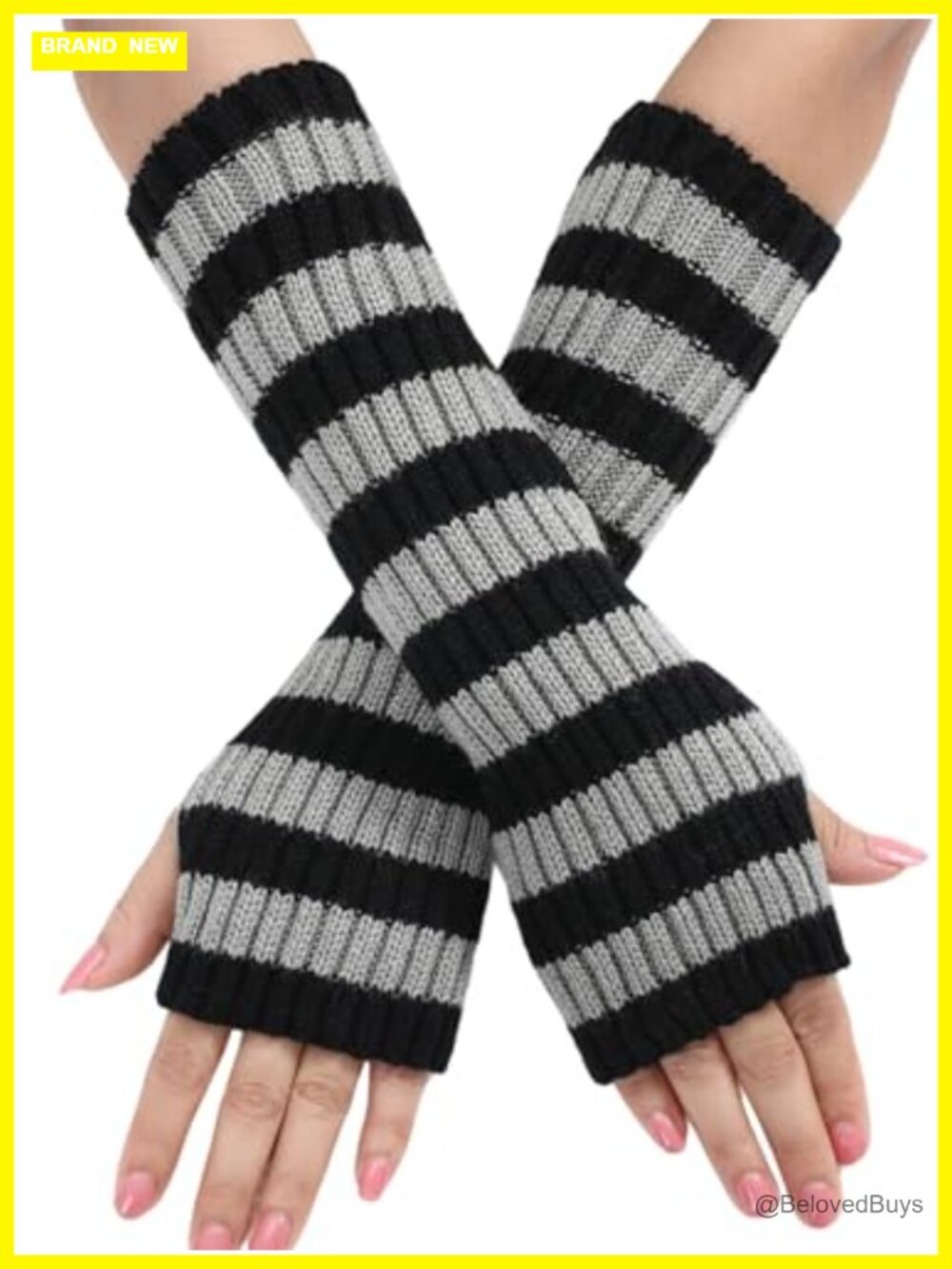 Striped Arm Warmers Long Fingerless Gloves Grunge Emo Y2K Alt